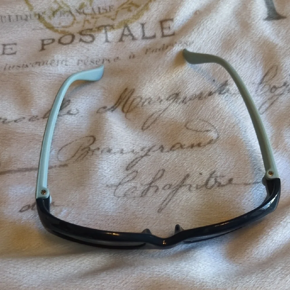 Black And Blue Baby Sunglasses With A Sleek Design Of A Frog On One Of The Lense